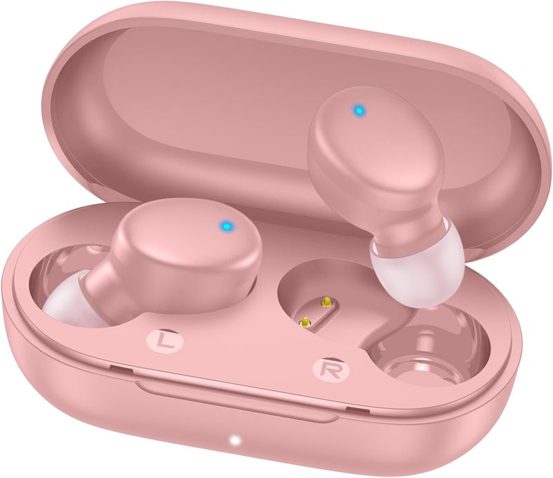 MOZOTER S8 Mini Wireless Earbuds Bluetooth 5.3 in Ear Light-Weight Headphones,60Hrs Playtime Ear Buds with Charging Case,Bluetooth Headsets,Premium Sound with Deep Bass for Sport-Pink - Image 1
